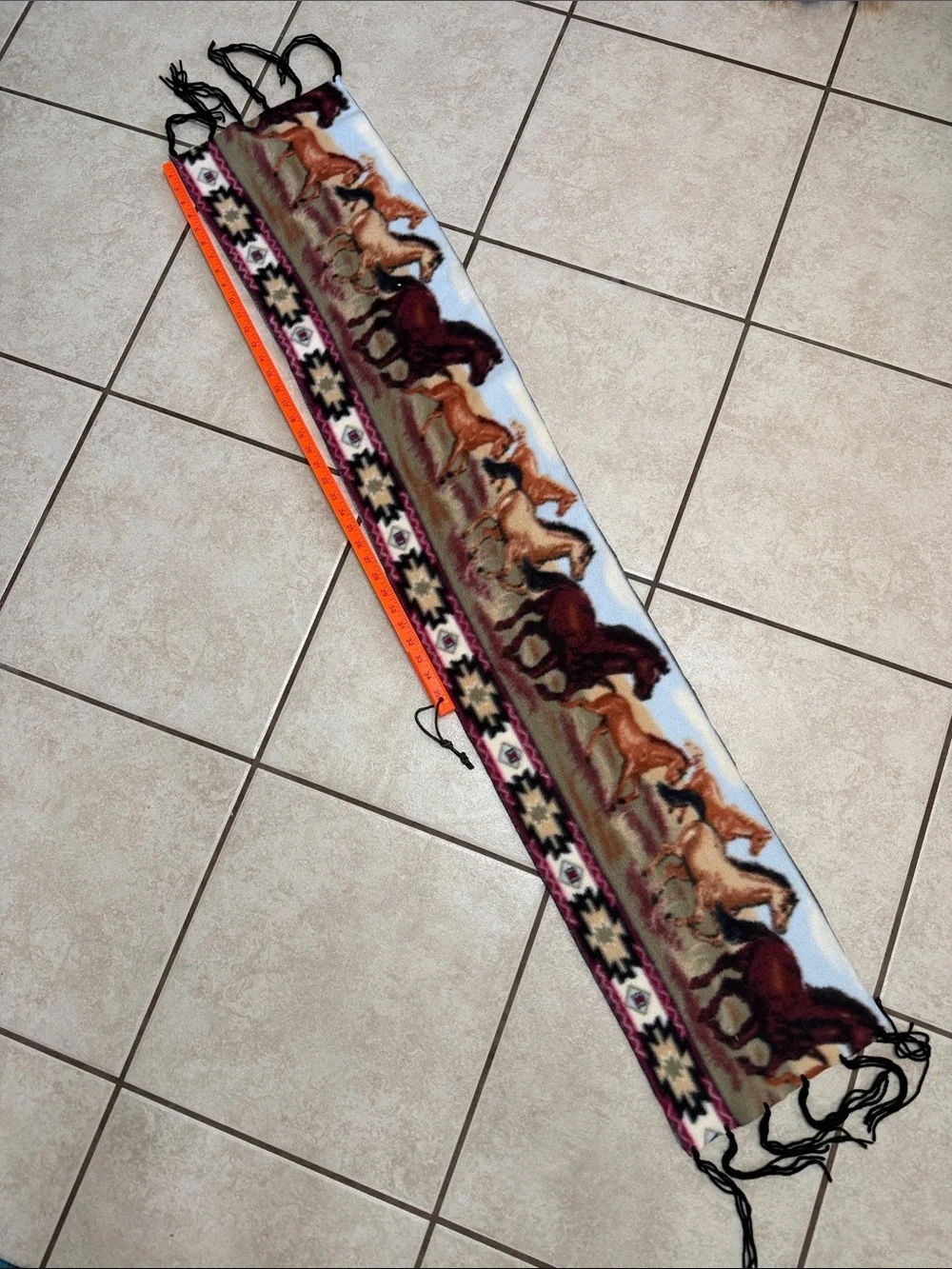 Western Running Horses Fleece Fringe Scarf Southwestern Equestrian